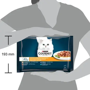 GOURMET® PERLE konservi kaķiem, mazi filēti gabaliņi mērcē, ar tītara gaļu / ar pīles gaļu / ar jēra gaļu / ar tunci, 4x85g