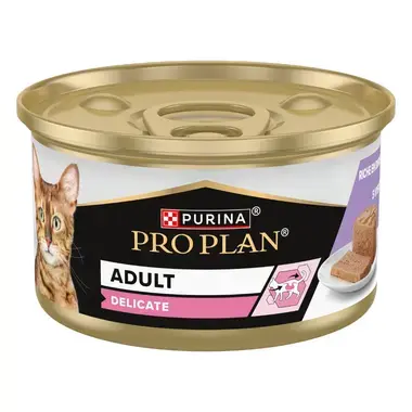 PURINA PRO PLAN DELICATE Mousse, kaķiem ar jutīgu gremošanu vai ādu, bagātināta ar tītara gaļu