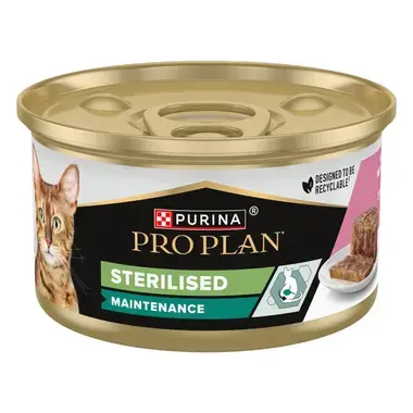 PURINA PRO PLAN STERILISED Terrine, pastēte kaķiem, ar tunci un lasi