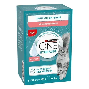 PURINA ONE® HYDRALIFE™ ar laša garšu - Hidratējoša papildu barība kaķiem