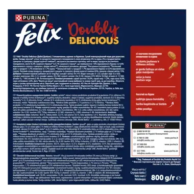 Felix® Doubly Delicious,  sausā barība pieaugušiem kaķiem ar liellopa un vistas gaļu, bagātināta ar bietēm, 800 g 