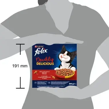 Felix® Doubly Delicious,  sausā barība pieaugušiem kaķiem ar liellopa un vistas gaļu, bagātināta ar bietēm, 800 g 