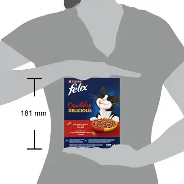 Felix® Doubly Delicious,  sausā barība pieaugušiem kaķiem ar liellopa un vistas gaļu, bagātināta ar bietēm, 270 g 