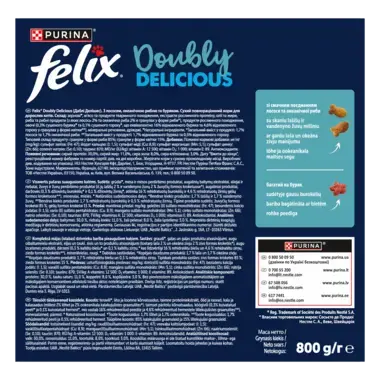Felix® Doubly Delicious, sausā barība pieaugušiem kaķiem ar lasi un jūras zivi, bagātināta ar bietēm, 800 g 