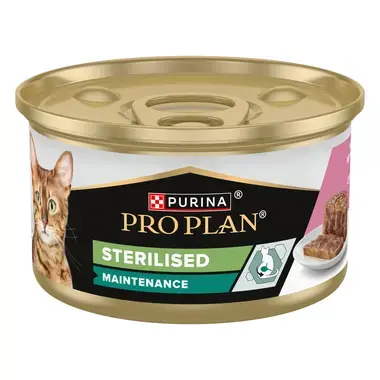 PURINA PRO PLAN STERILISED Terrine, pastēte kaķiem, ar tunci un lasi