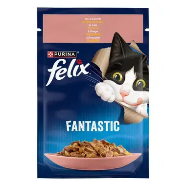 FELIX FANTASTIX kompleksā dzīvnieku barība pieaugušiem kaķiem konservi lasis 85g