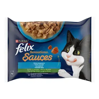 FELIX SENSATIONS Fish Selection kompleksā dzīvnieku barība pieaugušiem 4x85g