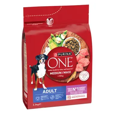 Purina ONE® Medium / Maxi > 10 kg pieaugušiem suņiem, bagāta ar jēra gaļu un rīsiem