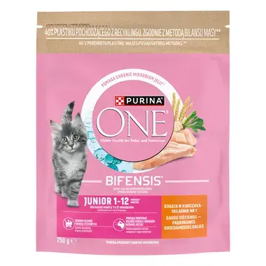 Sausā barība kaķēniem PURINA ONE® JUNIOR, bagātināta ar vistas gaļu