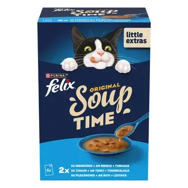 FELIX Soup Time Original Fish Selection papildbarība pieaugušiem kaķiem 6x48g