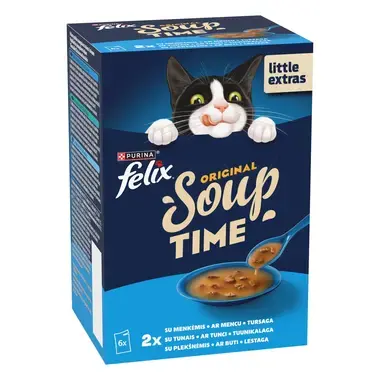 FELIX Soup Time Original Fish Selection papildbarība pieaugušiem kaķiem 6x48g