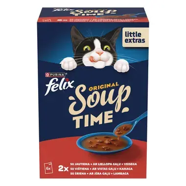 FELIX Soup Time Original Farm Selection papildbarība pieaugušiem kaķiem 6x48g
