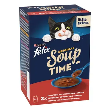 FELIX Soup Time Original Farm Selection papildbarība pieaugušiem kaķiem 6x48g